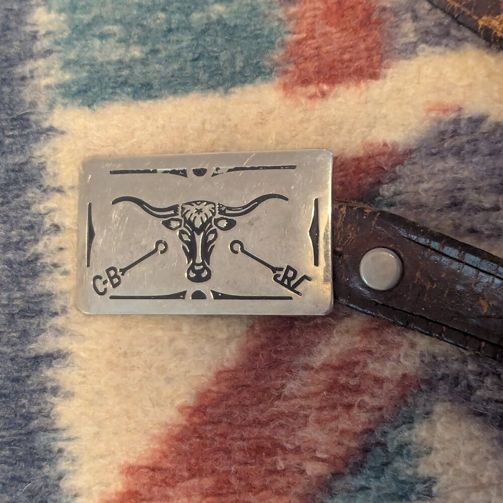 Western Belt Buckle Silver Steer Bull Branding Irons Chambers Belt Co Vintage - Picture 4 of 6